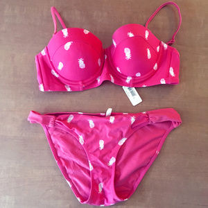 Pink pineapple print bikini set
